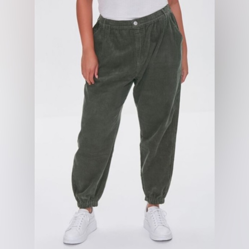 NWT Forever 21 Olive Green Corduroy Jogger Pants Plus Size 2X